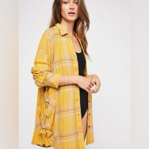 Free People Mustard Nordic Day Plaid Tunic